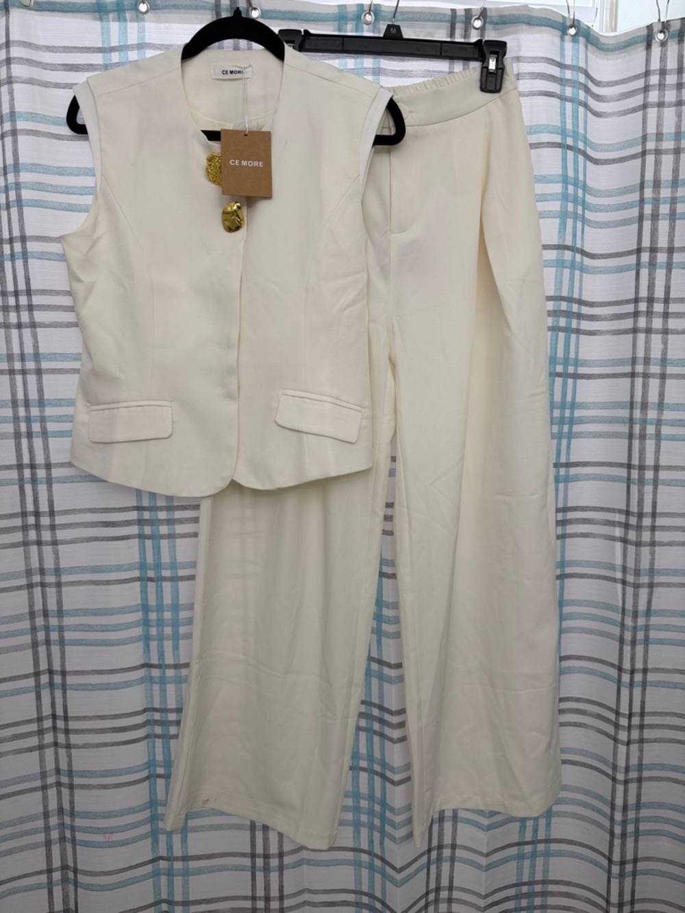 Cream Wide-Leg Pants & Sleeveless Vest Set